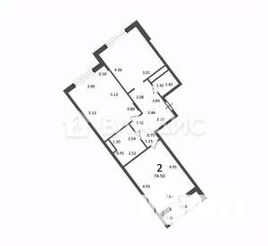 2-к квартира, вторичка, 75м2, 4/5 этаж