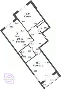 2-к квартира, сданный дом, 75м2, 3/5 этаж