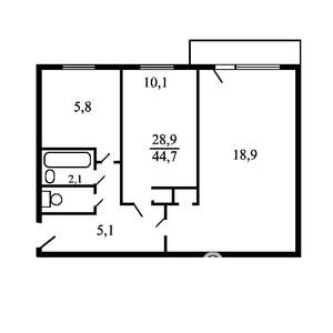 2-к квартира, вторичка, 44м2, 7/9 этаж