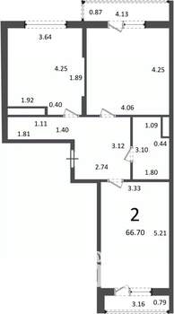 2-к квартира, вторичка, 67м2, 4/5 этаж