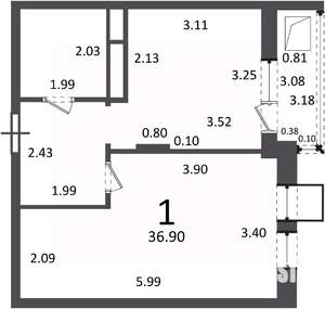 1-к квартира, вторичка, 37м2, 5/6 этаж
