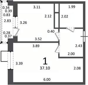 1-к квартира, вторичка, 37м2, 4/6 этаж